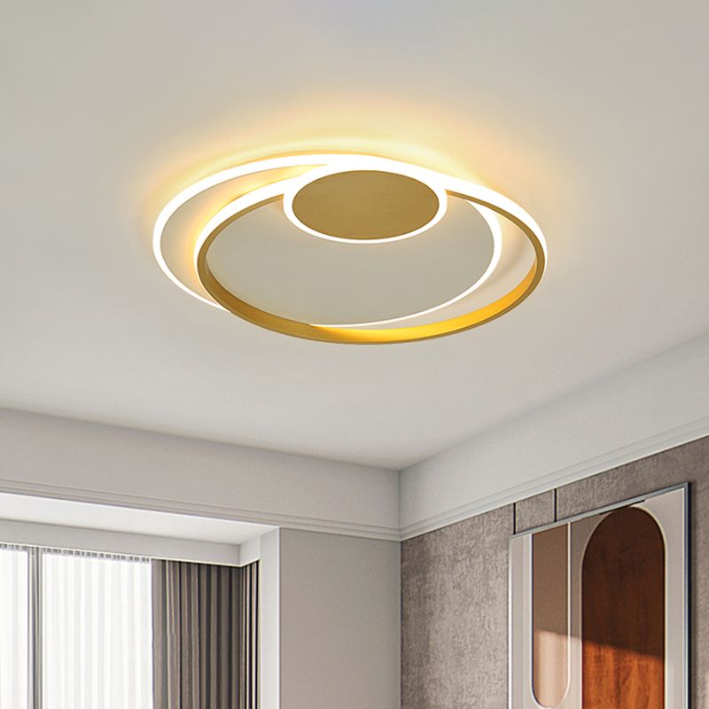 Cerchio Metallo Soffitto Montaggio Light Simplicity 16,5 "/20.5" Wide LED Gold Flushmount in Warm / White/3 Color Light per Bedroom