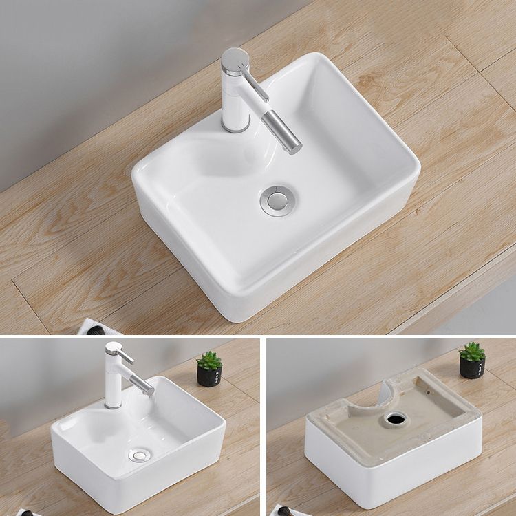 Modern Wash Stand Porcelain Rectangular with Drain Assembly and Pop-Up Drain Vessel Sink