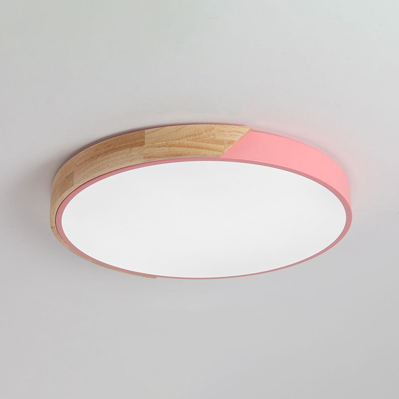 Plafonnier LED de forme ronde macaron fer moderne 1 lumière encastré pour salon