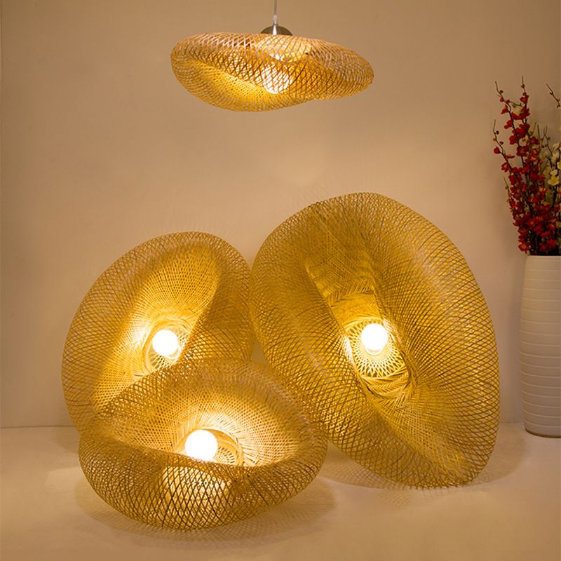 Japanese Bamboo Pendant Light Geometric Ceiling Light Fixture for Tea Room