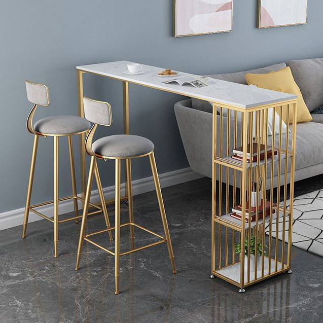 Rectangle Marble Top Bar Dining Table Metal Double Pedestal Bar Table