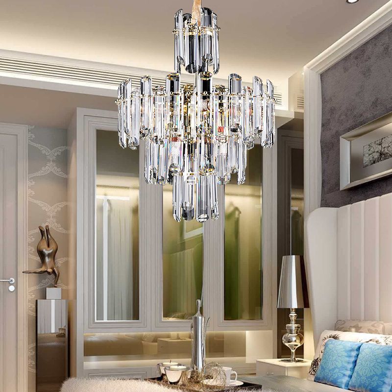 3 niveles Candelier de cristal biselado Luz de luz contemporánea 8/12 luces claras luz de techo colgante