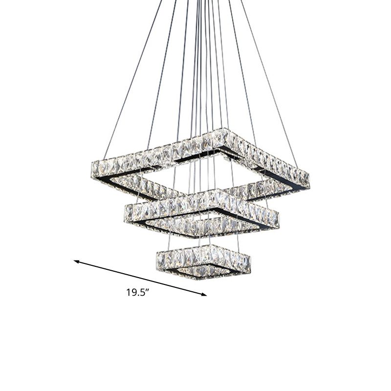 Square Ceiling Chandelier Minimalist Crystal LED Black Pendant Lighting Fixture