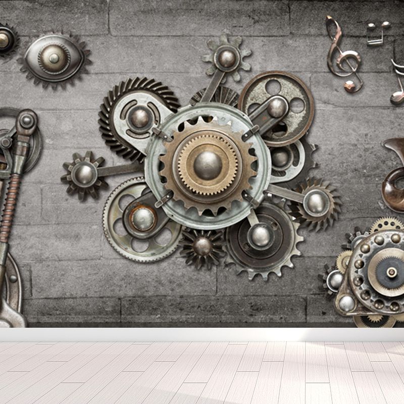 Industrial Style Teenagers Mural Decor Metal Spur Gear Pastel Color Wall Covering
