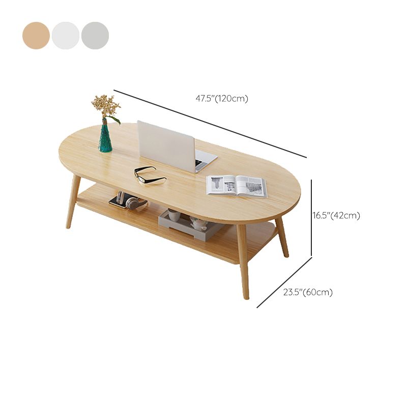 Contemporary Wooden Oval Coffee Table with 4 Legs and 1 Shelf