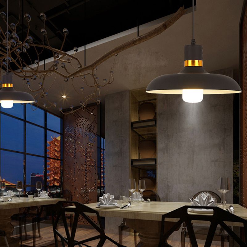 Nordic Style Shaded Pendant Light 1-Light Metallic Suspension Light Fixture in Black