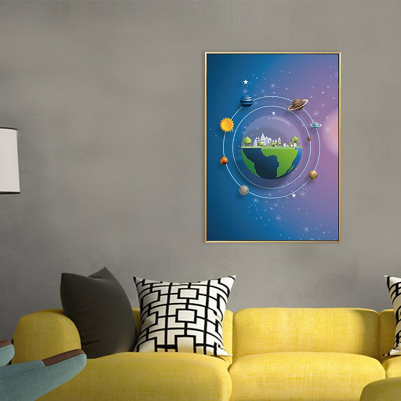 Children's Art Planets Painting Pastel Color Textured Wall Print for Kids Bedroom