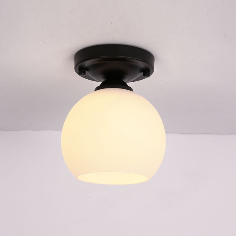 Glass Shaded Semi Flush Ceiling Light Minimalist Black Aisle Ceiling Mount Lighting