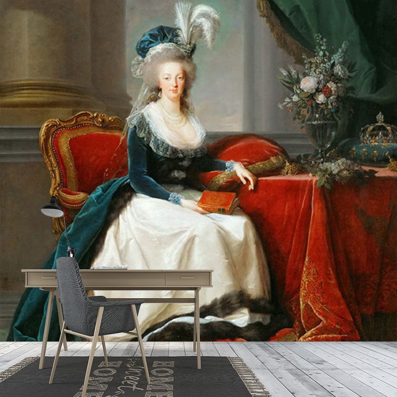 Classic Marie Antoinette Mural Wallpaper Non-Woven Stain Resistant Red-Blue-Green Wall Decor for Accent Wall