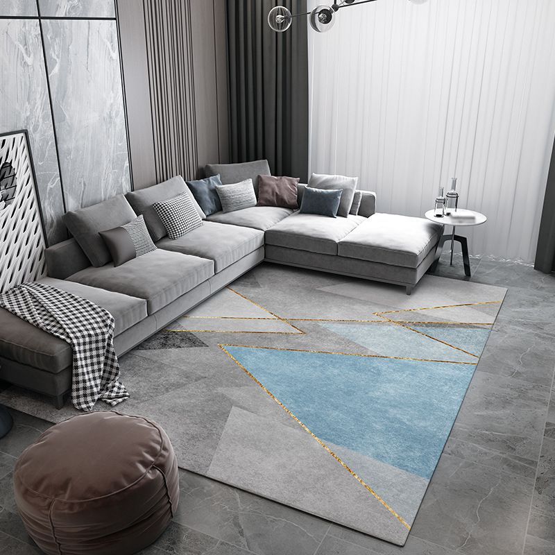 Gray Modern Rug Polyester Color Block Rug Washable Rug for Living Room