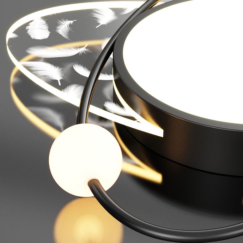 Luz de techo de pluma LED contemporánea de montaje ovalado de acrílico para dormitorio