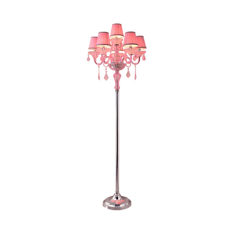 Lampada di lettura del pavimento rosa cristallino Candelestick 5/6/7-head Light Light con paralume a pieghe