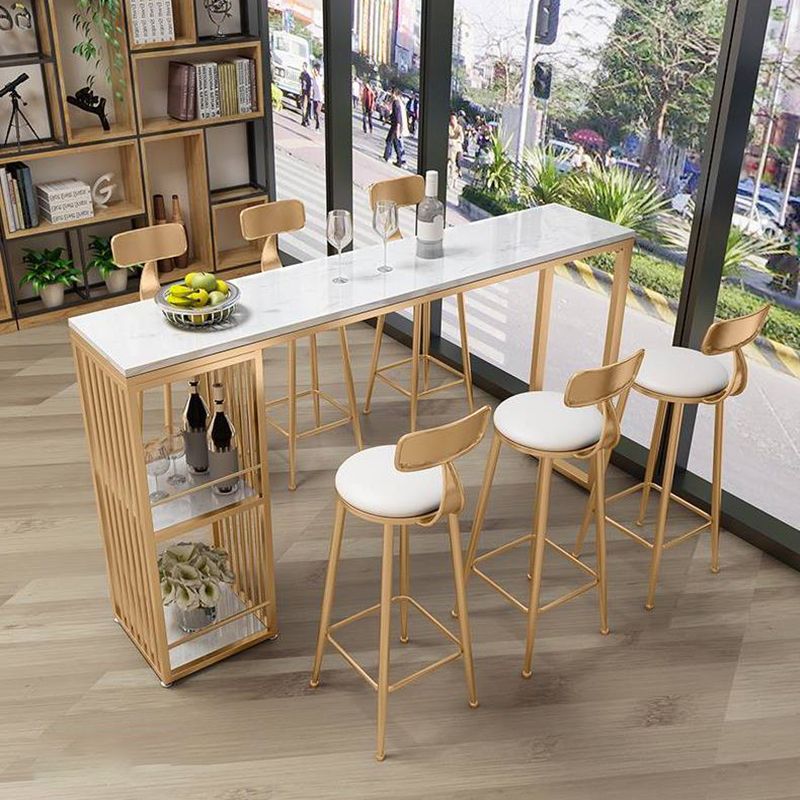 Faux Marble Pub Table 2-shelf Rectangle Cocktail Bar Table with Metal Base