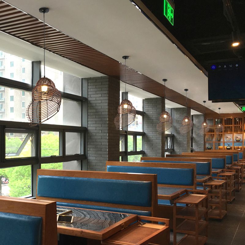 Bamboo Spiral Shell Pendant Light Fixture Asia Single Hanging Light for Restaurant