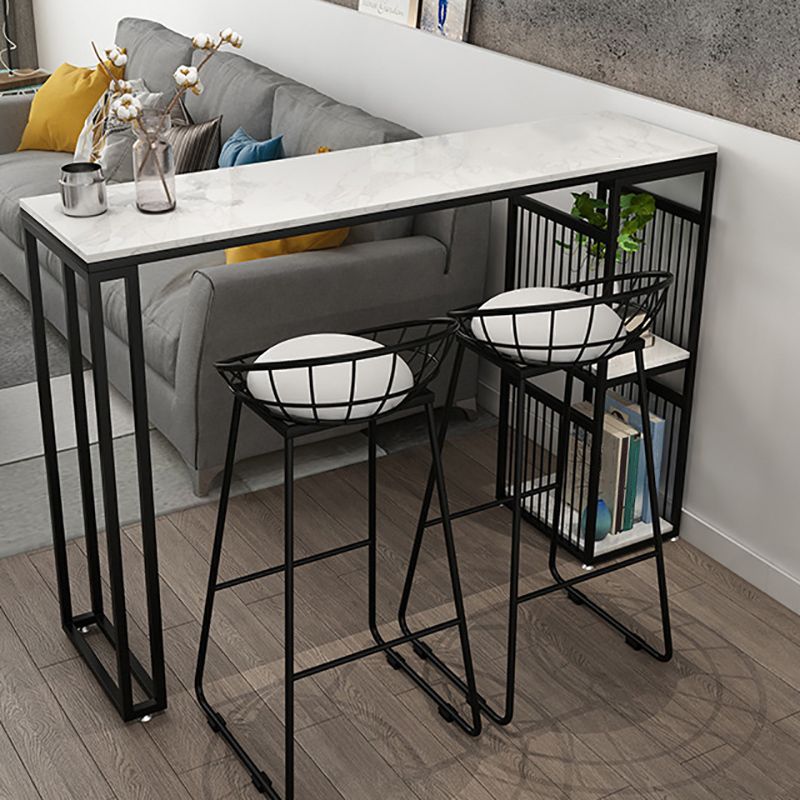 Modern Style Bar-height Table Metal Base Table with 2 Shelves