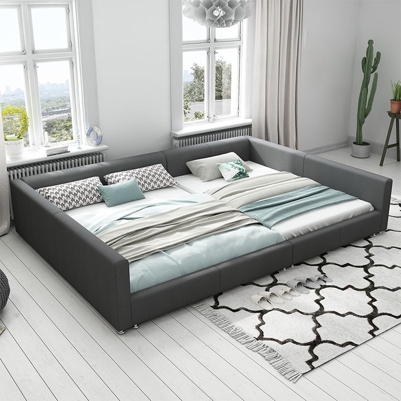 Contemporary Grey Genuine Leather and Wood Standard Bed for Bedroom