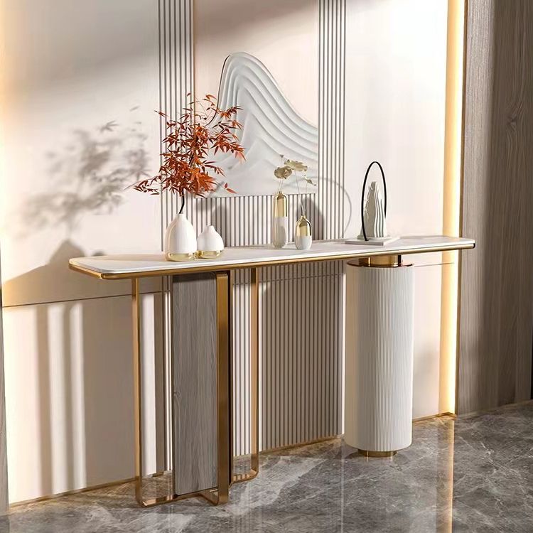 Stone Rectangle Console Table 31.5-inch Tall Glam Accent Table with Shelf