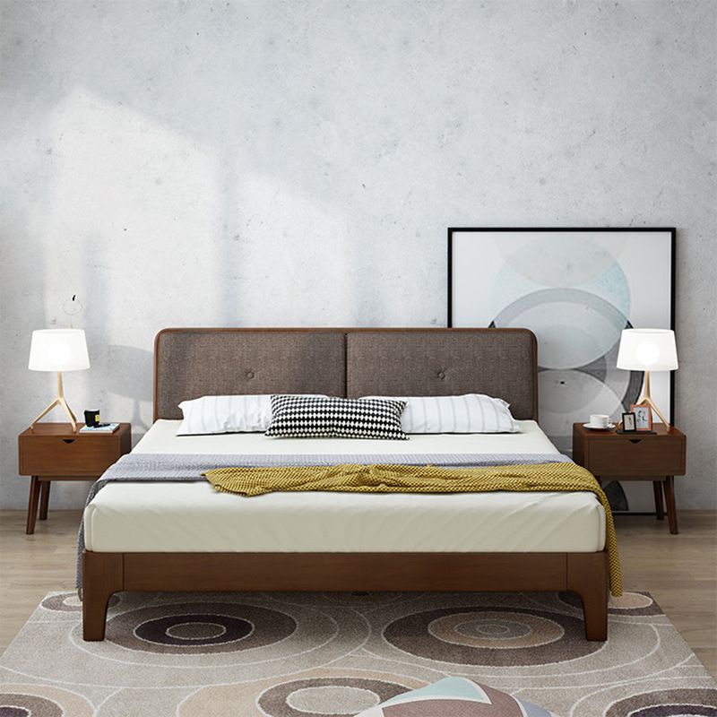 Modern Panel Bed Solid Wood Panel Standard Bed with Headboard