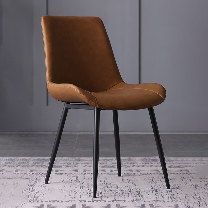Contemporary Leather Side Chair Matte Finish Solid Back Dining Chair