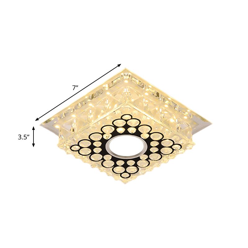 Round/Square Drum LED Flush Mount Light Modern Clear Crystal Ceiling Fixture with Bubble Pattern