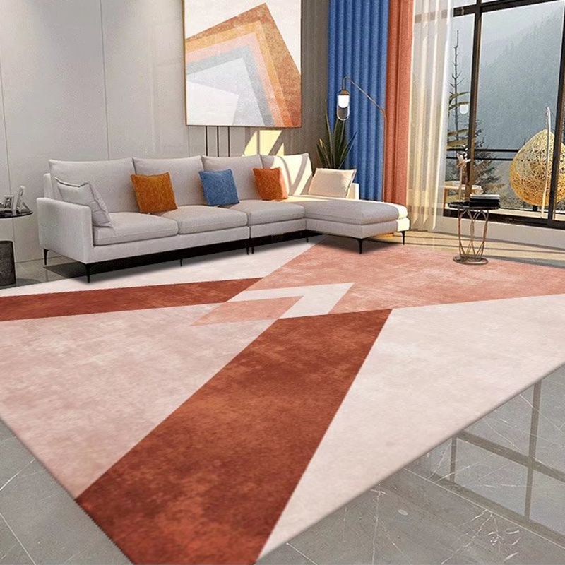 Pink Modern Carpet Polyester Geometry Area Carpet Washable Carpet for Living Room