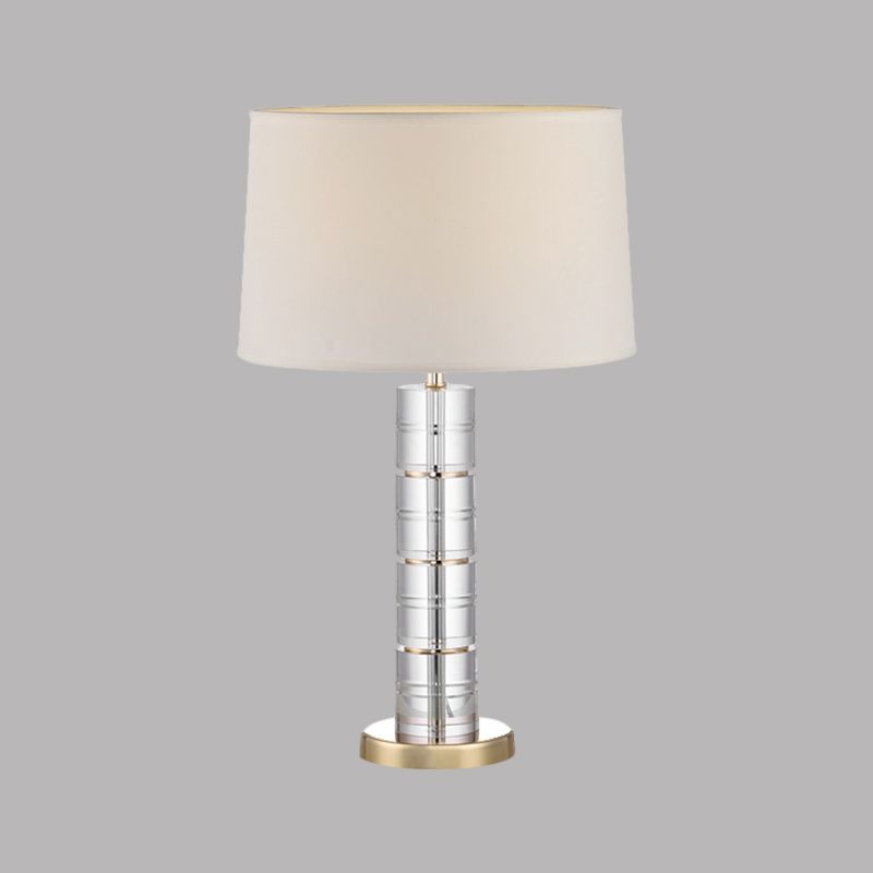 1 kopstoffen nachtkastje lamp Traditioneel beige vat schaduw slaapkamer kristallen tafellicht