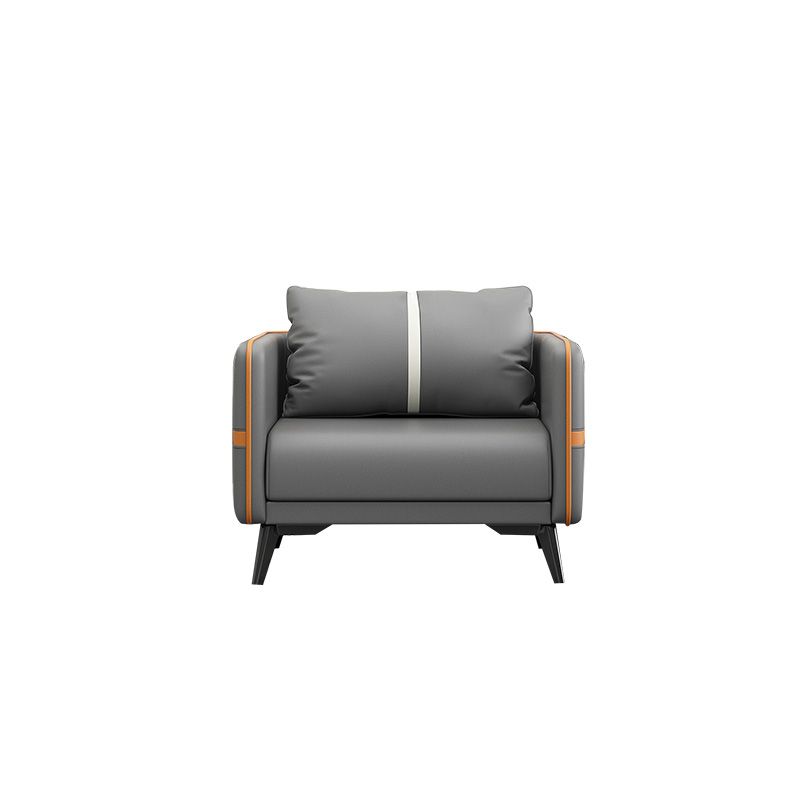 Contemporary Gray Sofa Faux Leather Square Arm Sofa with Pillows