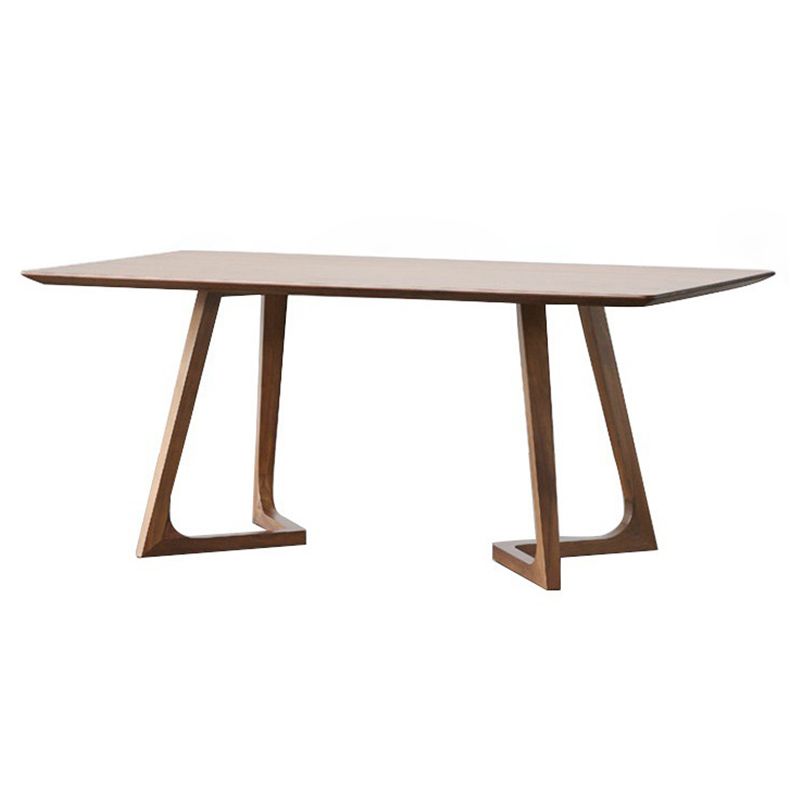 Rectangular Solid Wood Dining Table Modern Brown Furniture with Double Pedestal for Indoor