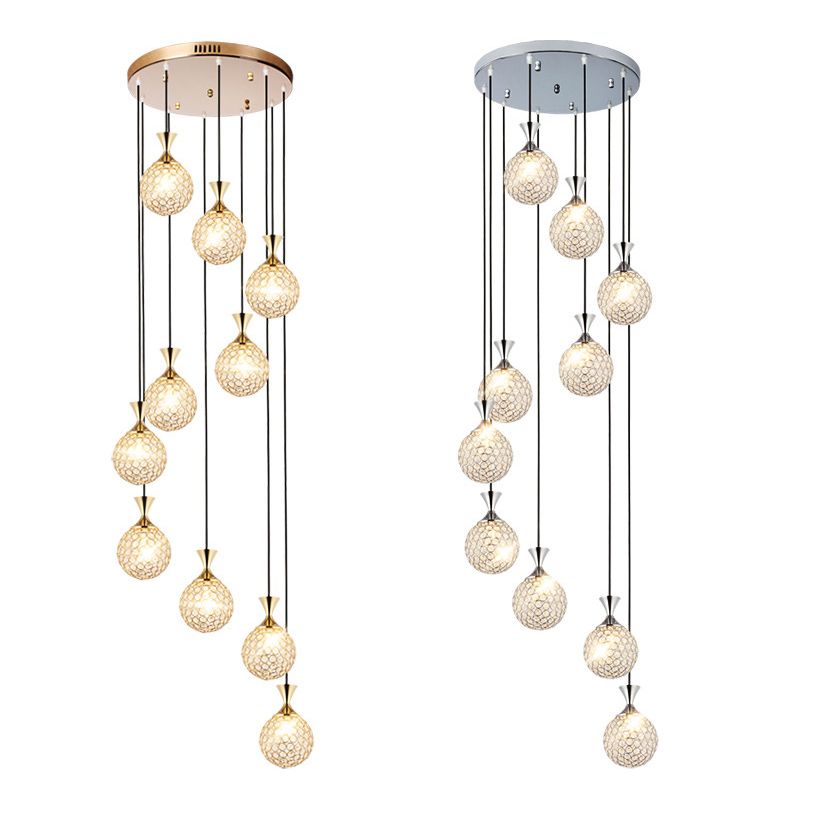 Escaliers multi-légers en spirale Pendant la lampe à goutte élégante minimaliste avec nuance de cristal à billes