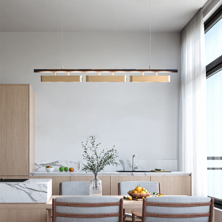 Lámpara de colgante de LED de restaurante moderno de Rectangle Island Lights con sombra de metal