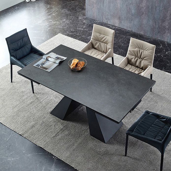 Mesa de comedor estándar negra industrial, mesa de comedor rectangular de piedra sinterizada para cocina