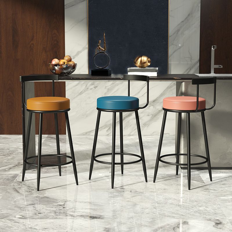 Round Seat Upholstered Counter Stool Industrial Armless Bar Chai