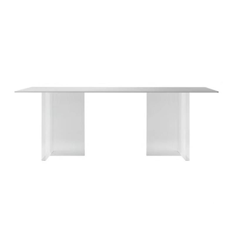 Rectangular Stone Dining Table Modern White Furniture with Acrylic Double Pedestal