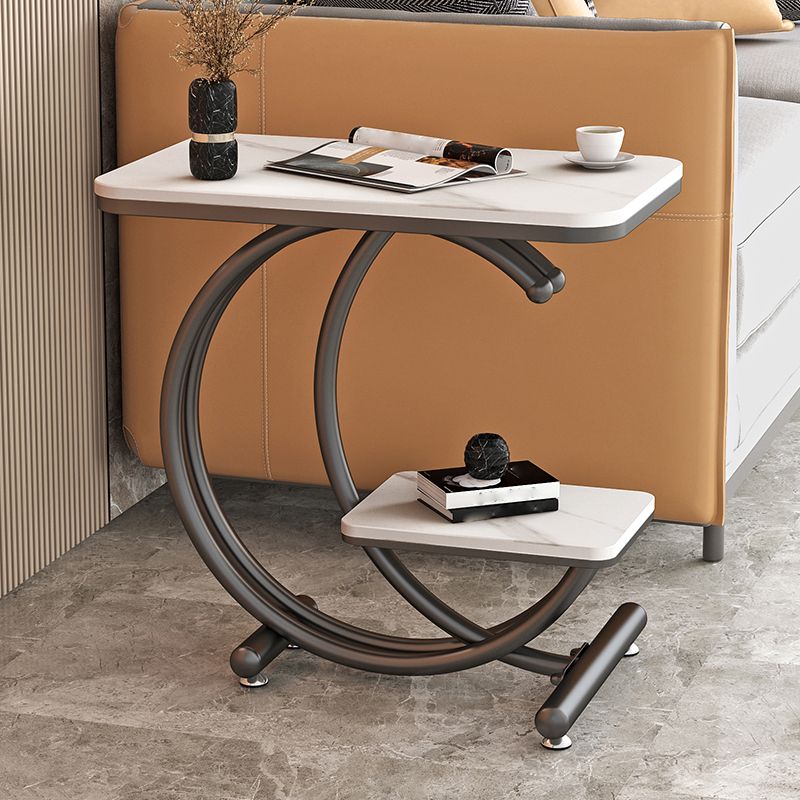 Modern Rectangle Slate Top End Table 23.6" Tall Iron C Side Table with Shelf