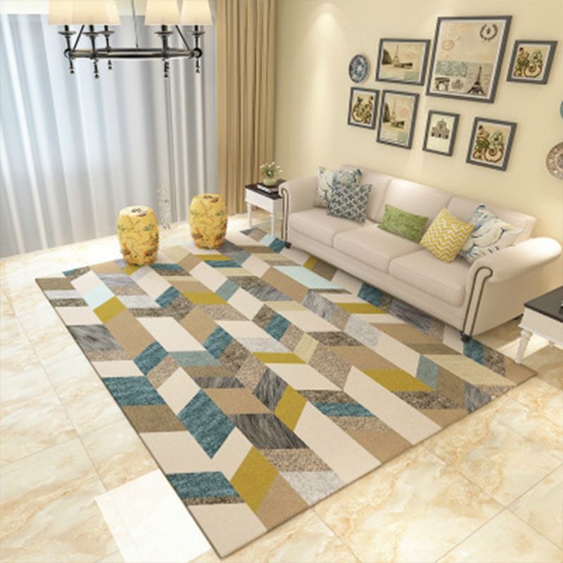 Nordic Geometric Pattern Rug Multi-Color Polypropylene Carpet Anti-Slip Washable Stain Resistant Rug for Great Room