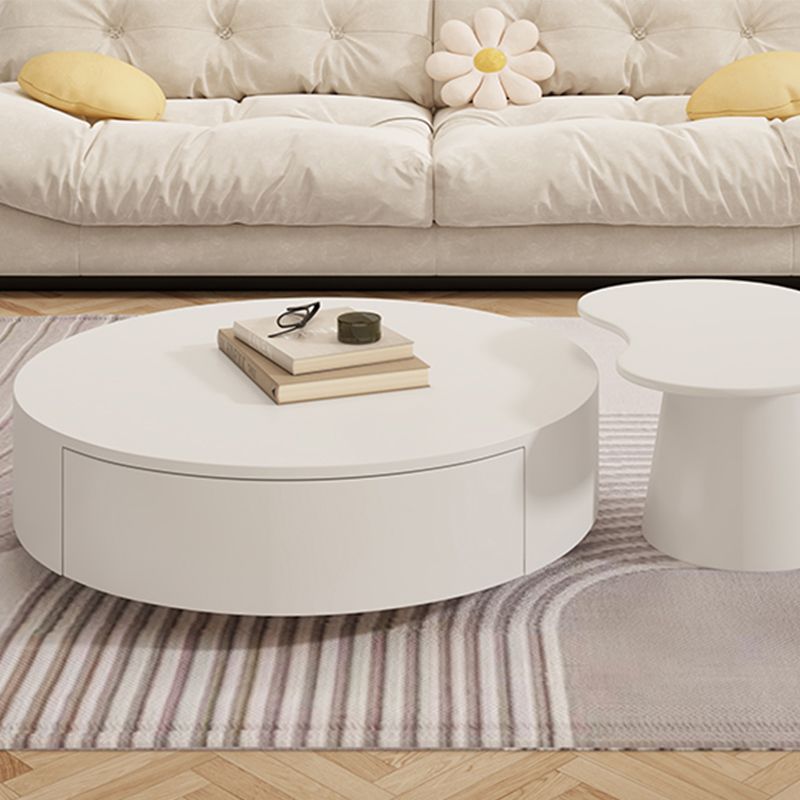 White Coffee Table Wooden 2 Piece Nesting Tables with Storage Drawer