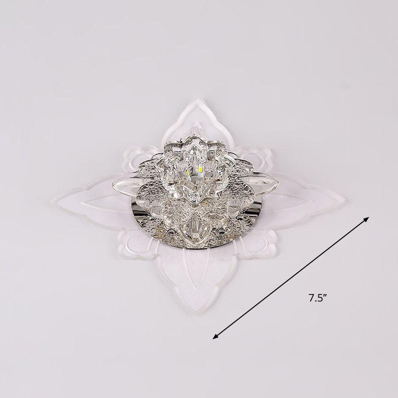 Crystal Flower LED Flush Mount Modern Clear Flushmount Ceiling Light in Warm Light for Hallway