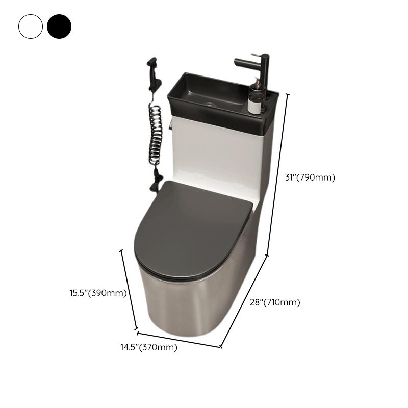 1-Piece Elongated Flush Toilet Ceramic Toilet Bowl with Wash Basin