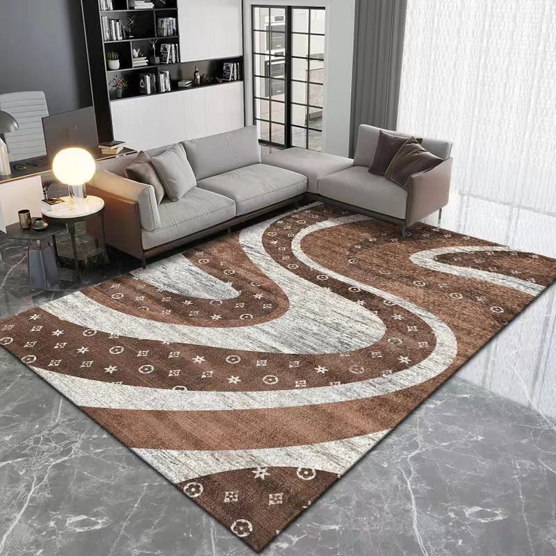 Light Brown Minimalist Rug Polyester Striped Rug Stain Resistant Rug for Living Room