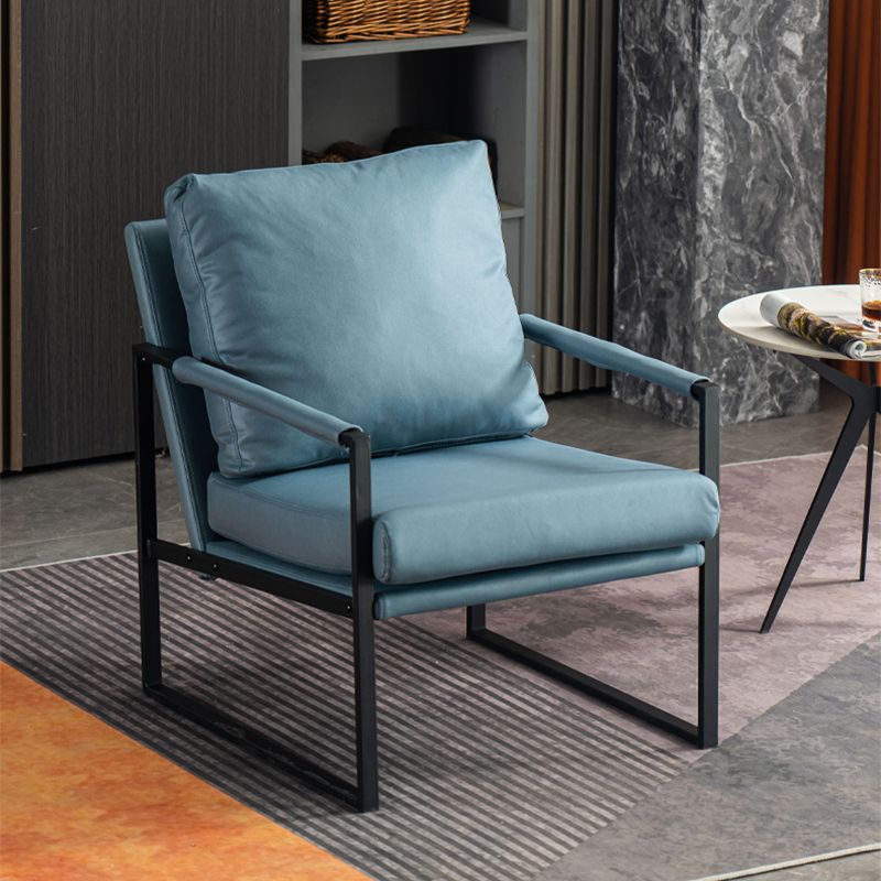 Metal Square Arms Chair Faux Leather Armchair for Living Room