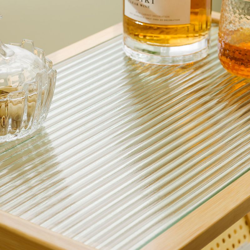 Contemporary Glass Top Accent Side Table for Living Room with Bamboo Base
