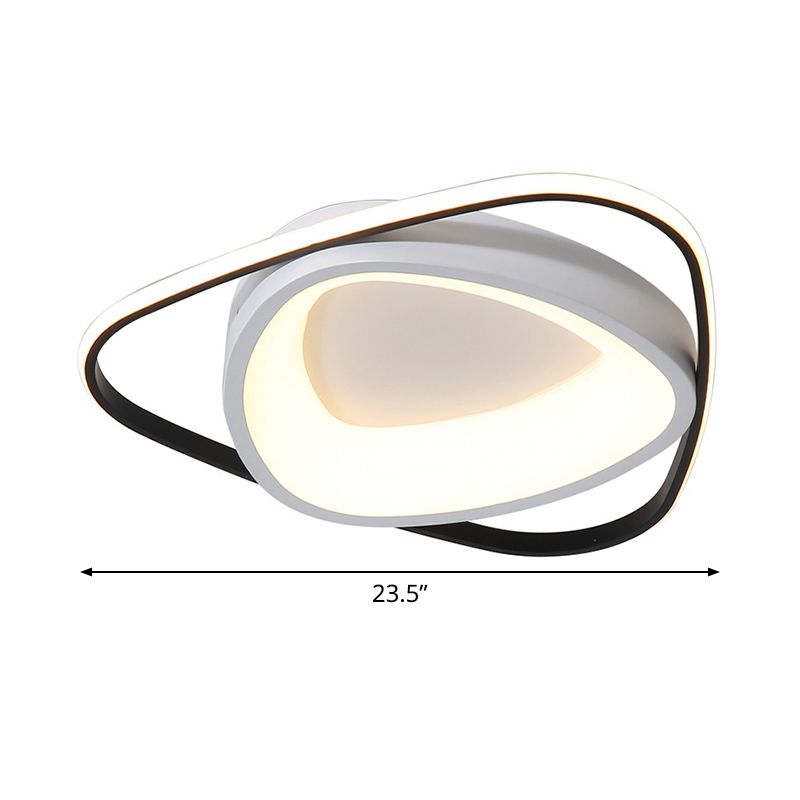 Incurvated Triangle Flush Ceiling Light Simple Acrylic Bedroom LED Flush Mounted Lamp in Black-White, 19.5"/23.5" Width