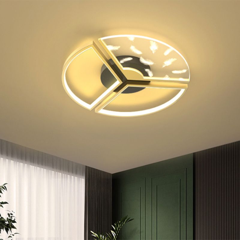 Feather LED Flush Mount Light Modern Acrylic Bedroom Ceiling Light in Black-Gold