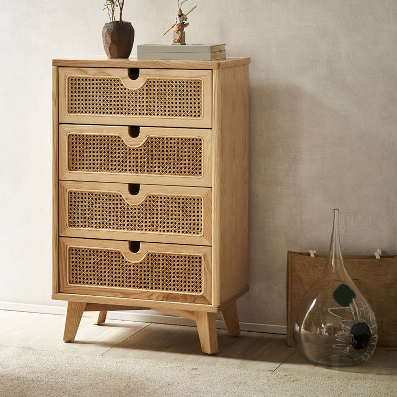 Modern Natural Accent Chest with Drawers and Solid Wood Straight Legs