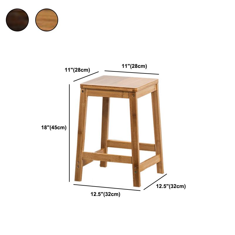 Contemporary Wood Stool Backrest Backless Bamboo Counter Stool with 4 Legs