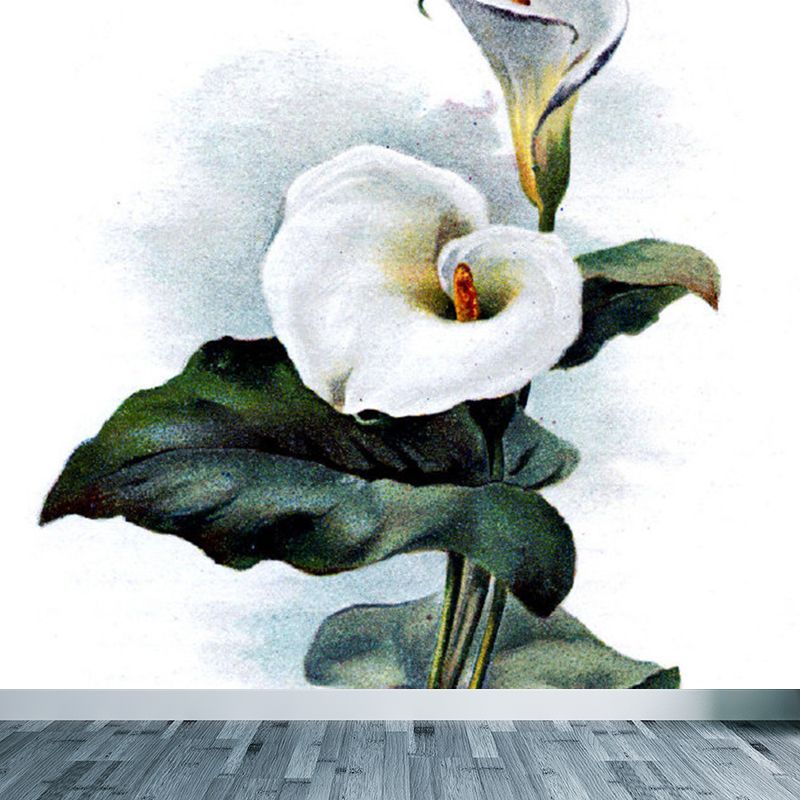 Illustration Style Flower Print Mural Giant Wall Covering for Dining Room, Custom