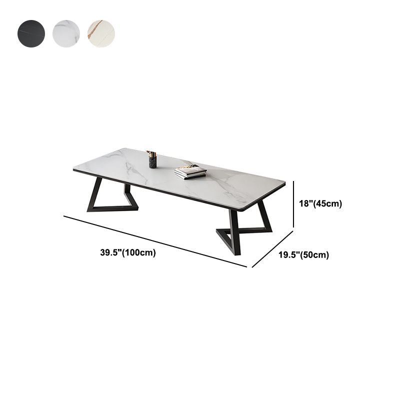 Rectangular 1 Single Coffee Table Stone Top Metal Cocktail Table