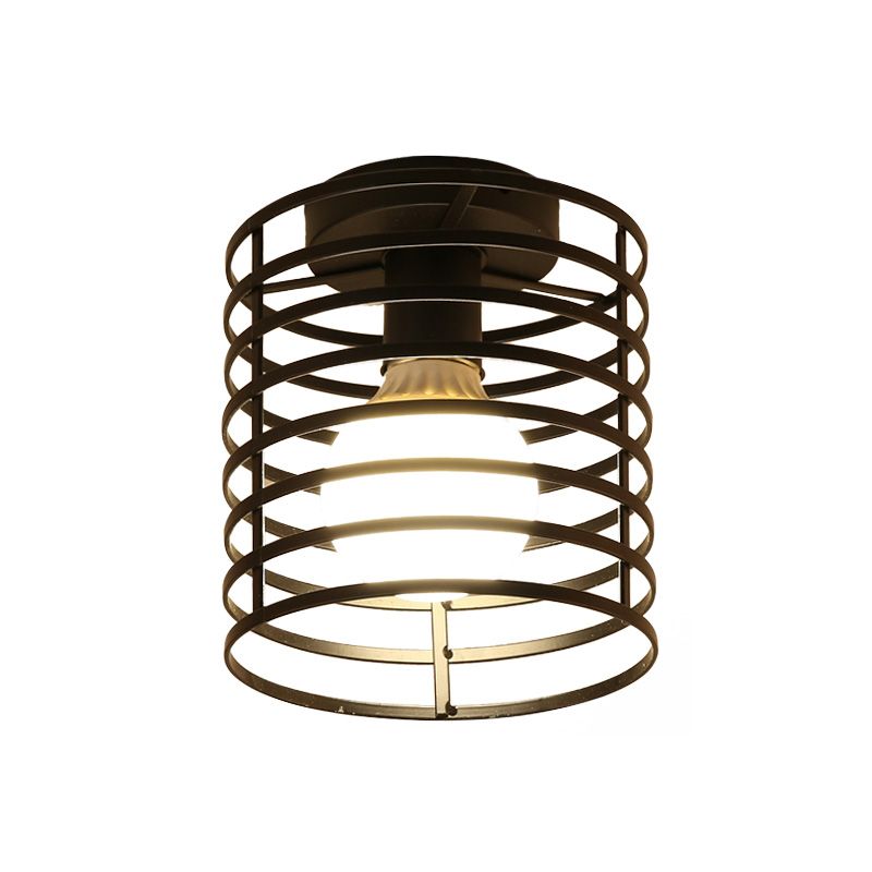 Gekooide metalen plafondlamp met cilinder/traanvormige kap Industrieel 1 lichtgang Semi-inbouwlamp in zwart