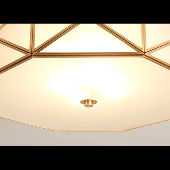 Brass Geometric Flush Mount Lamp Minimalist Glass Bedroom Flush Mount Light Fixture