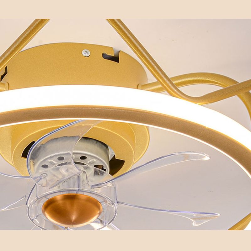 Minimalist Crown Shaped Ceiling Fan Lighting Metal Bedroom LED Semi Flush Light Fixture